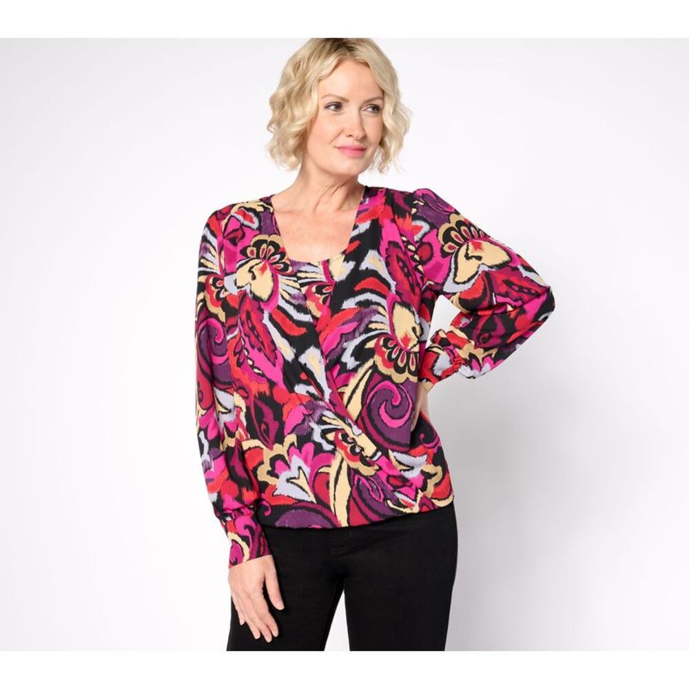 Susan Graver Women's Top Sz XL Printed Woven Blouson Knit Multi-colored A673971